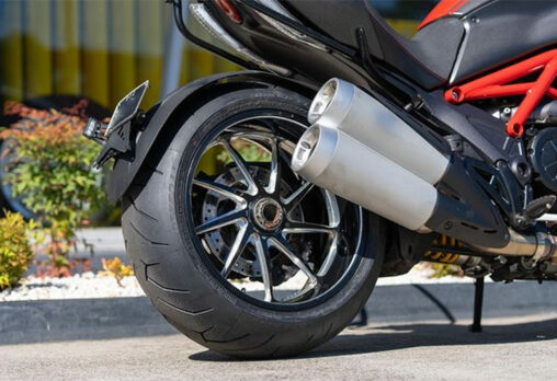 a close up of a rear motorbike tyre