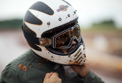 a person wearing a motorbike helmet