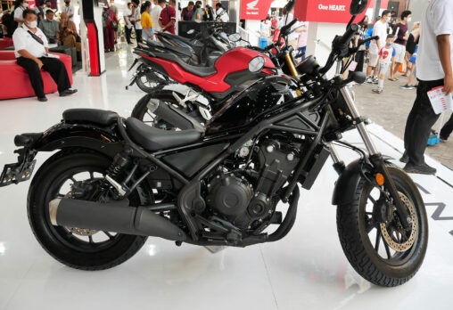 an image of a Honda CMX500 in a showroom